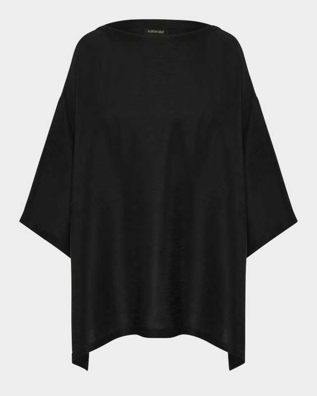 Silk Plisse Wide A-Line Scoop-Neck Top (Long Length)